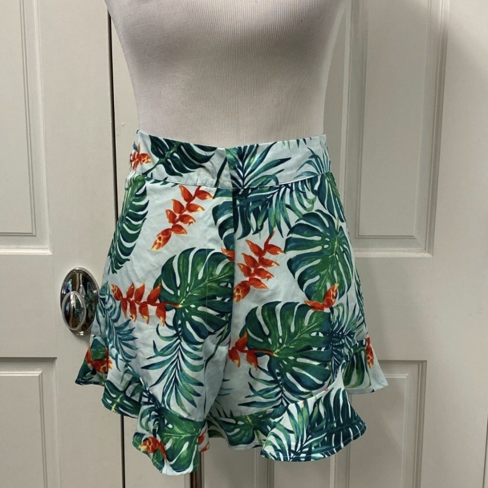 Boohoo Green Leaf Print Skirt